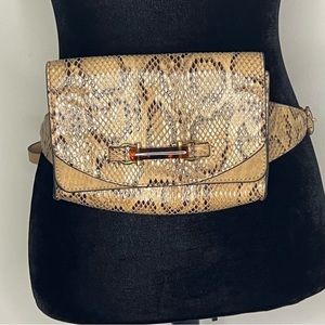 Topshop faux snakeskin and tan fanny pack/ belt bag with gold hardware